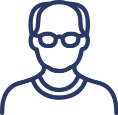 Dark blue man wearing glasses icon