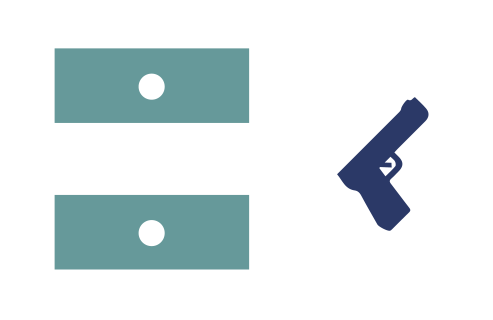 White and aqua nightstand icon with gun icon to right