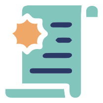 Dark blue, aqua, and orange certificate icon